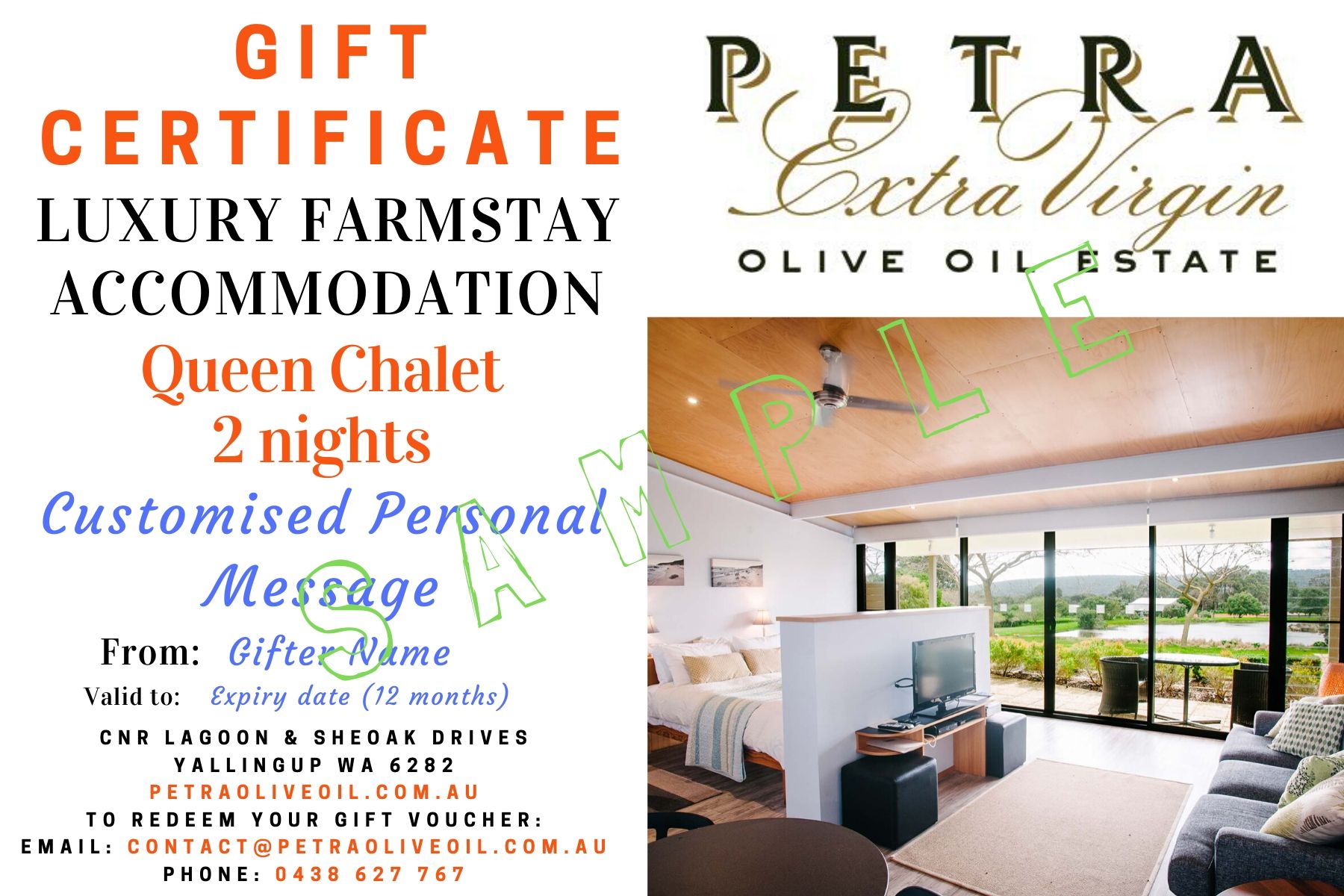 Petra Accommodation Gift Certificate QUEEN CHALET Generic